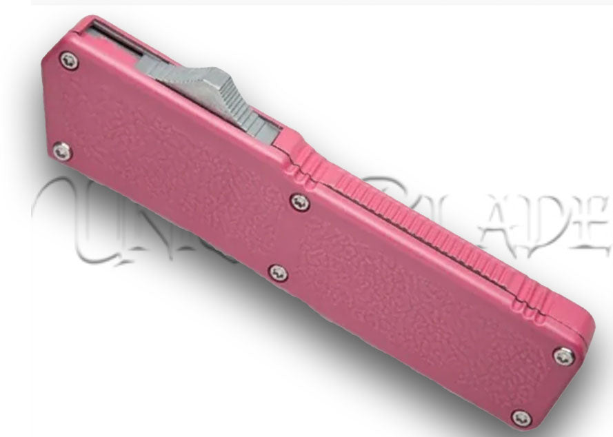 Lighting Pink OTF Automatic Knife - Black Dagger - Serrated Blade