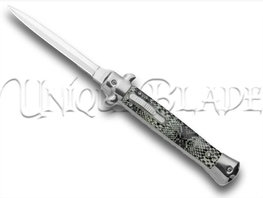 Mago 11" Cottonmouth Italian Stiletto OTF Automatic Knife - Satin Dagger