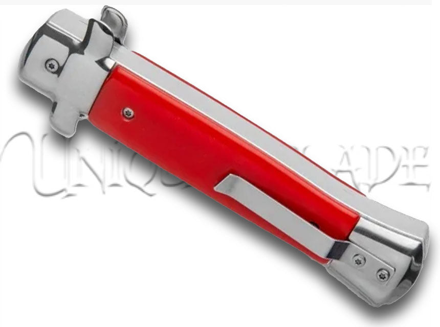 Mago 9" Red Italian Stiletto OTF Automatic - Dagger Satin Plain