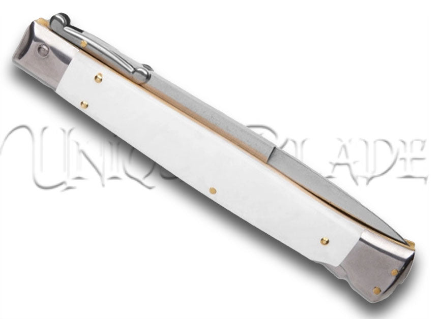 Frank B. 11" Italian Stiletto Swinguard Mother of Pearl Automatic Knife - Bayo