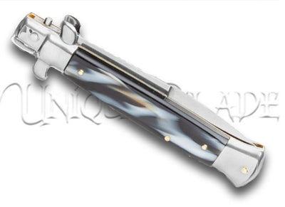 Frank B. 9" Italian Stiletto Sim Dark Horn Automatic Knife - Bayonet