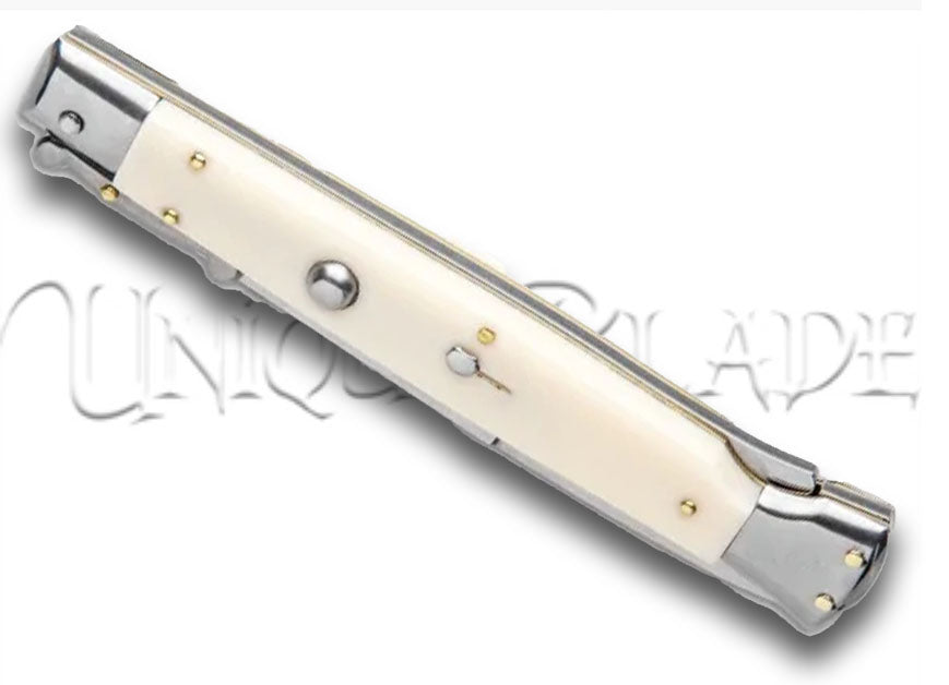 Frank B. 11" Sim Ivory Italian Stiletto Swinguard Automatic Knife - Bayo Satin