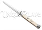 Frank B. 11" Sim Ivory Italian Stiletto Swinguard - Dagger Satin - Elevate your collection with this 11" stiletto swinguard knife, featuring a simulated ivory handle and a sharp satin dagger blade for timeless style and precision.